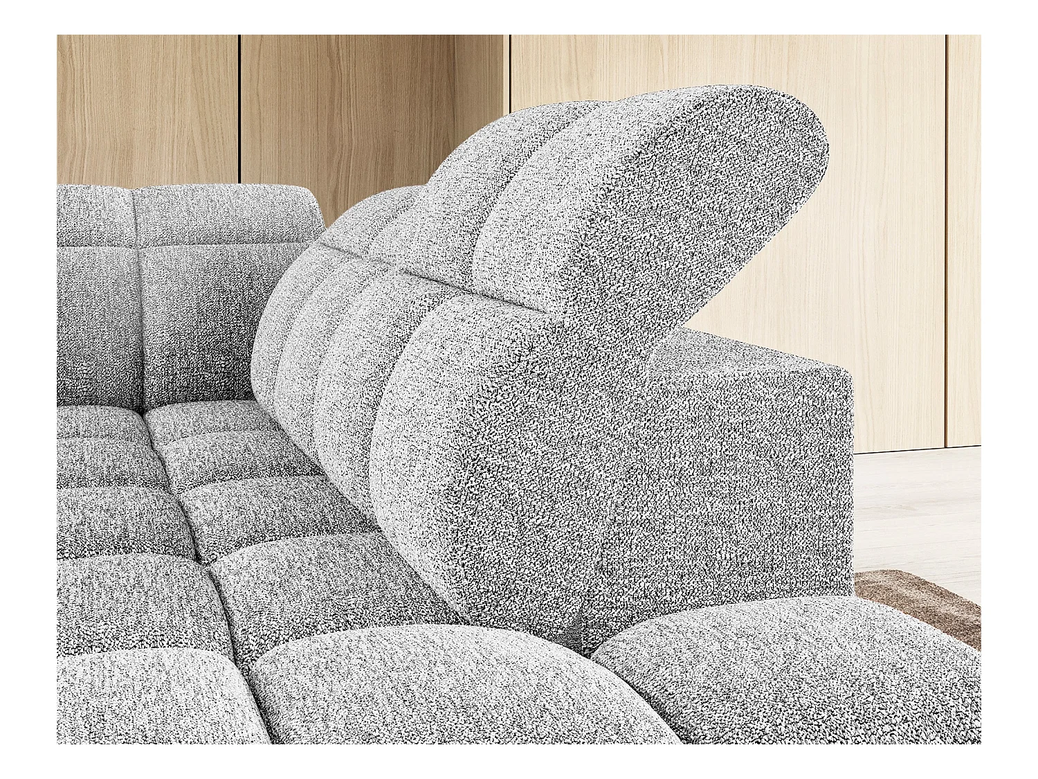 Canapé d’angle tissu Boboon – Convertible et coffre-Couleur Gris clair-angle droit