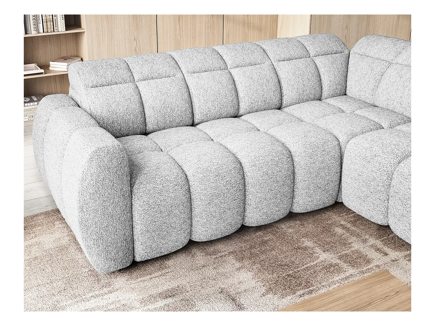 Canapé d’angle tissu Boboon – Convertible et coffre-Couleur Gris clair-angle droit