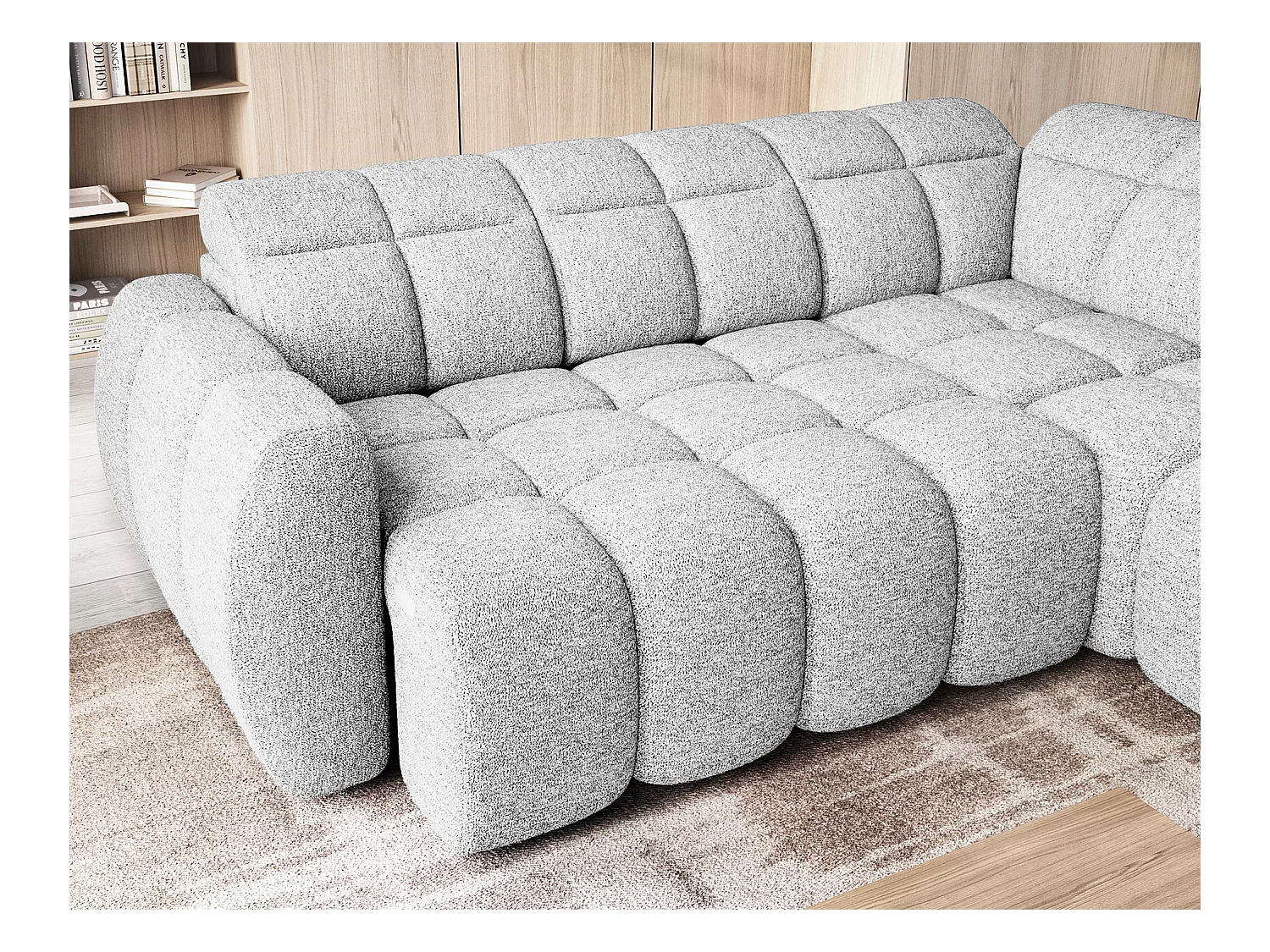 Canapé d’angle tissu Boboon – Convertible et coffre-Couleur Gris clair-angle droit