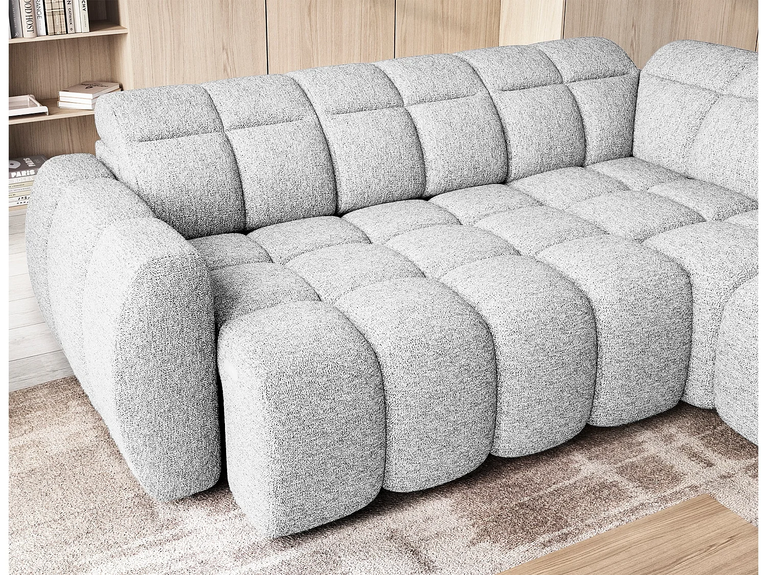 Canapé d’angle tissu Boboon – Convertible et coffre-Couleur Gris clair-angle droit