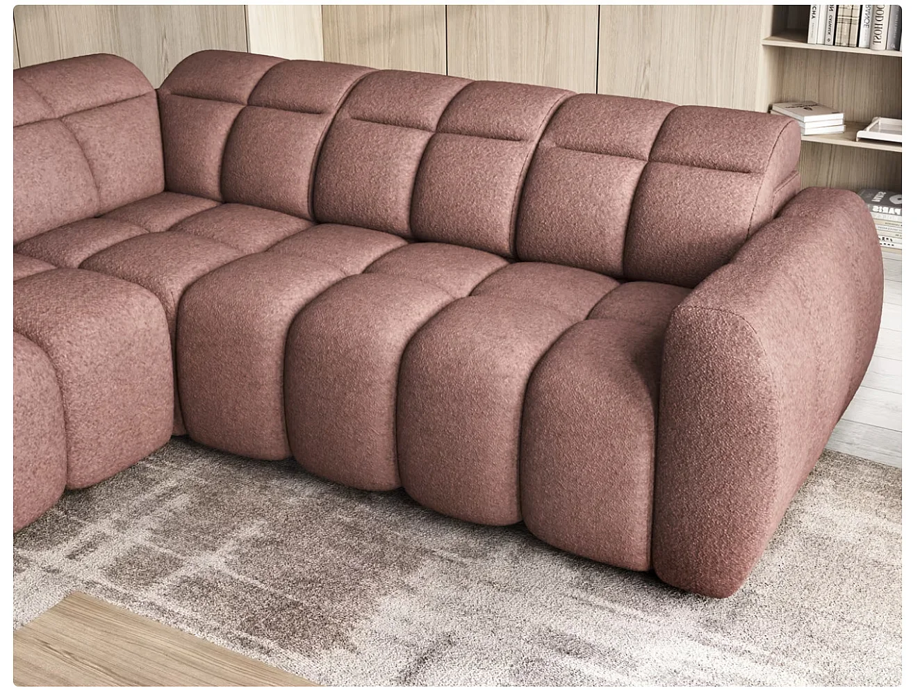 Canapé d’angle tissu Boboon – Convertible et coffre-Couleur Terracotta-angle gauche