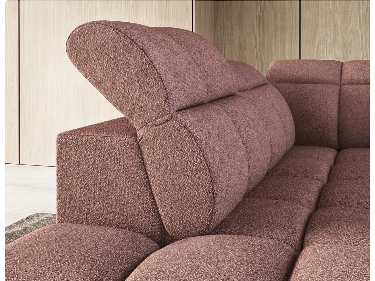 Canapé d’angle tissu Boboon – Convertible et coffre-Couleur Terracotta-angle gauche