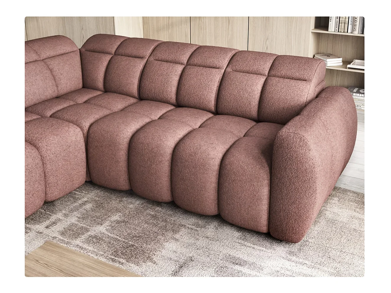 Canapé d’angle tissu Boboon – Convertible et coffre-Couleur Terracotta-angle gauche