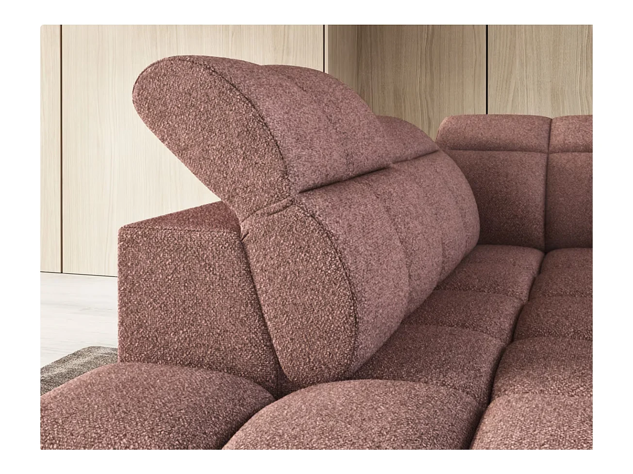 Canapé d’angle tissu Boboon – Convertible et coffre-Couleur Terracotta-angle gauche