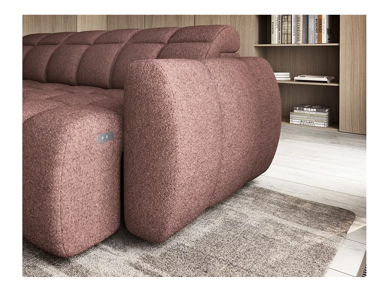 Canapé d’angle tissu Boboon – Convertible et coffre-Couleur Terracotta-angle gauche