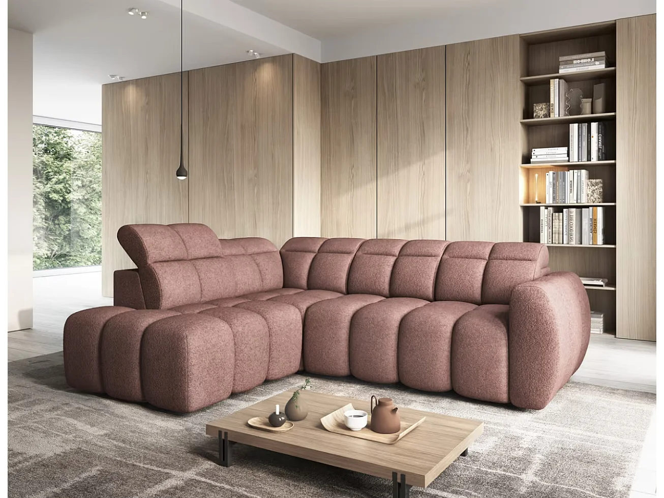 Canapé d’angle tissu Boboon – Convertible et coffre-Couleur Terracotta-angle gauche