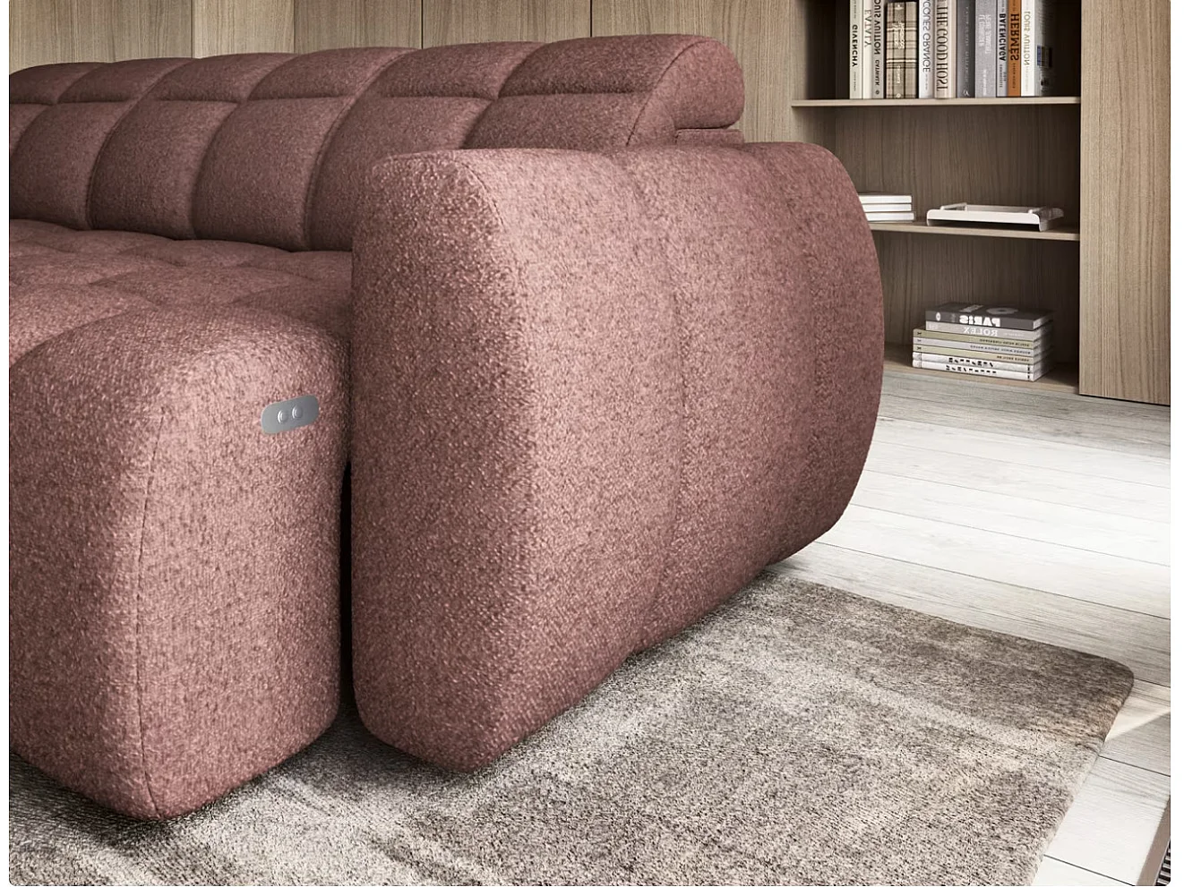 Canapé d’angle tissu Boboon – Convertible et coffre-Couleur Terracotta-angle gauche