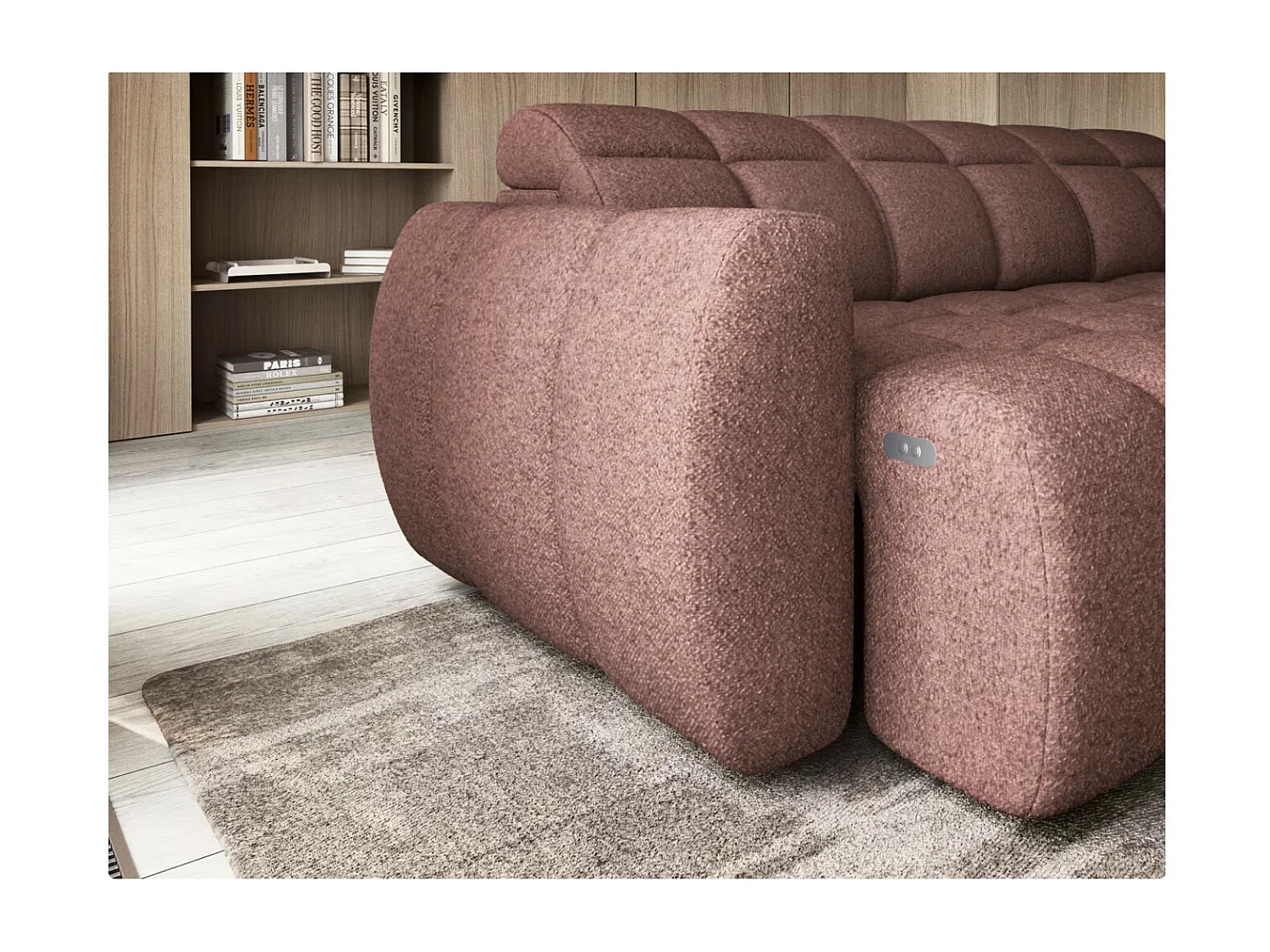 Canapé d’angle tissu Boboon – Convertible et coffre-Couleur Terracotta-angle droit