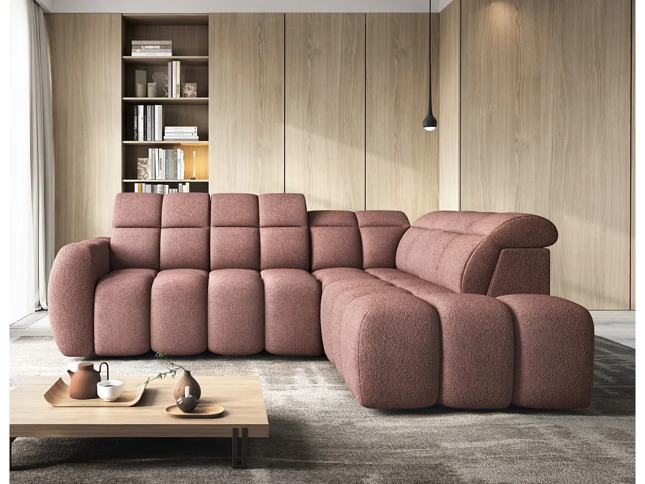 Canapé d’angle tissu Boboon – Convertible et coffre-Couleur Terracotta-angle droit