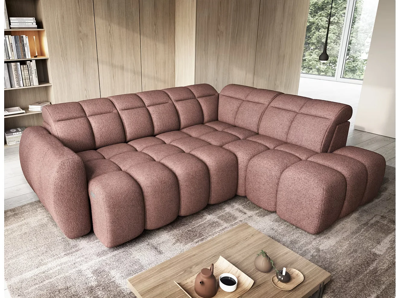 Canapé d’angle tissu Boboon – Convertible et coffre-Couleur Terracotta-angle droit