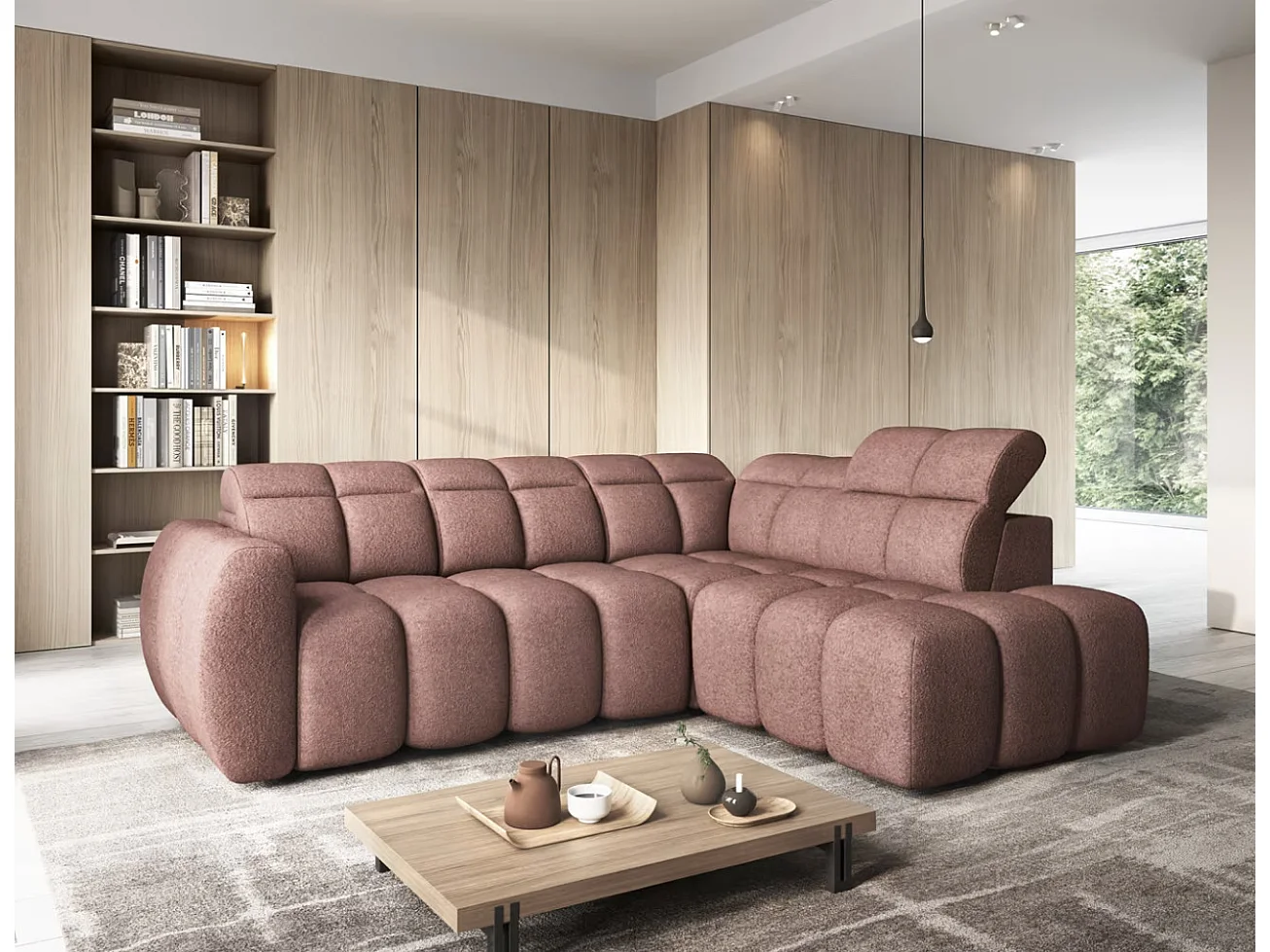 Canapé d’angle tissu Boboon – Convertible et coffre-Couleur Terracotta-angle droit