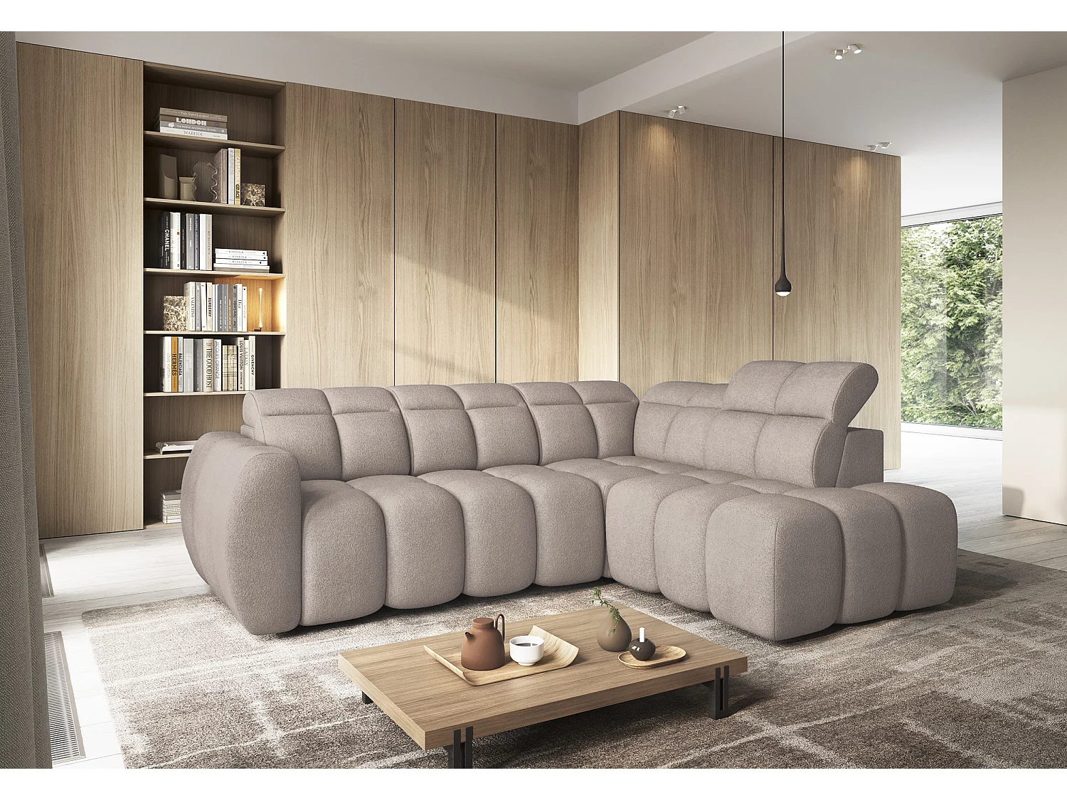 Canapé Corner Vineam R/Tissu/Beige