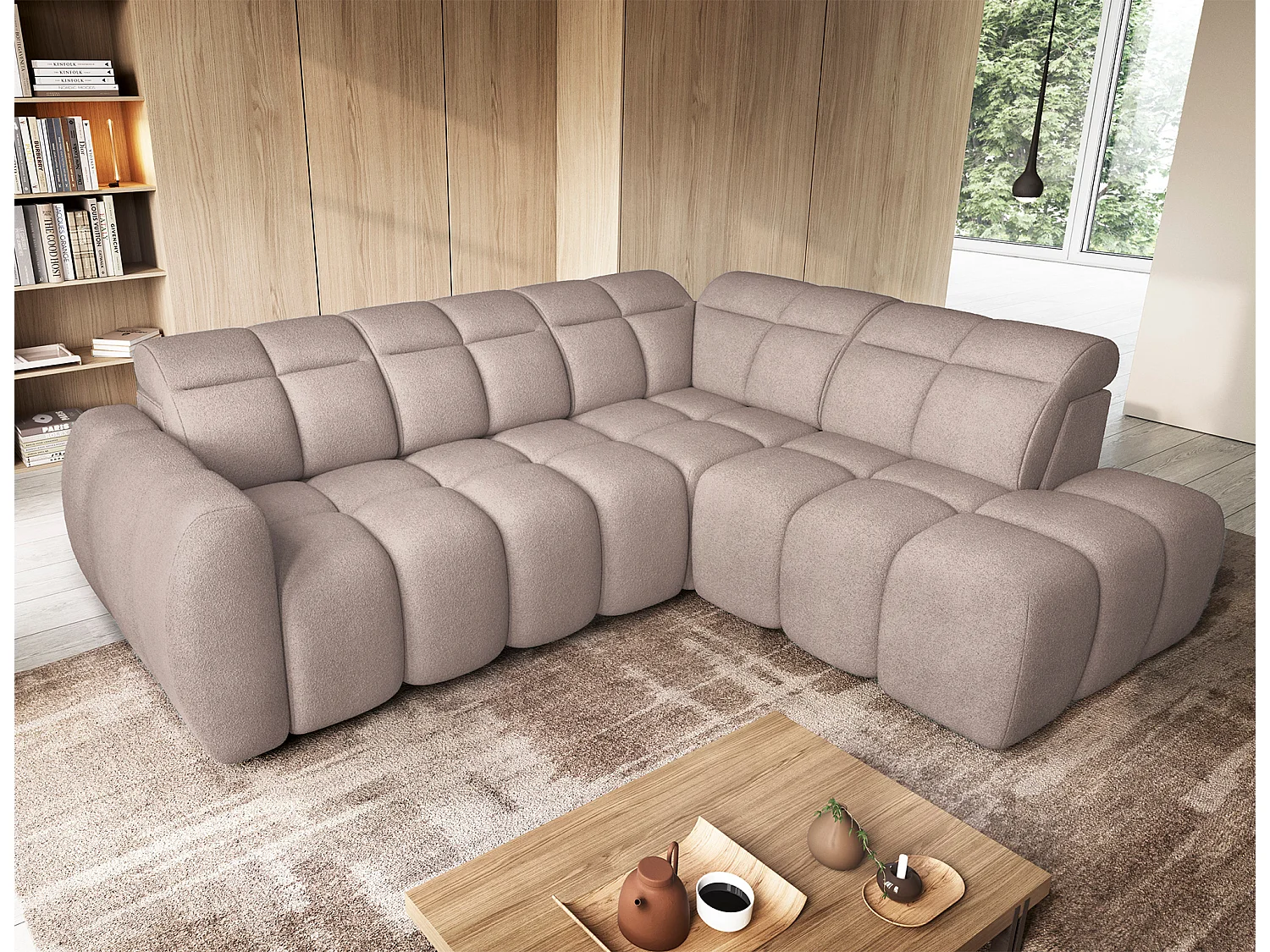 Canapé Corner Vineam R/Tissu/Beige