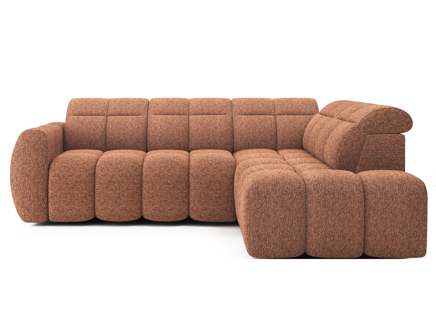 Canapé d’angle convertible 4 places BOBOON en tissu avec coffre de rangement – 258cm-Orange chiné-angle droit