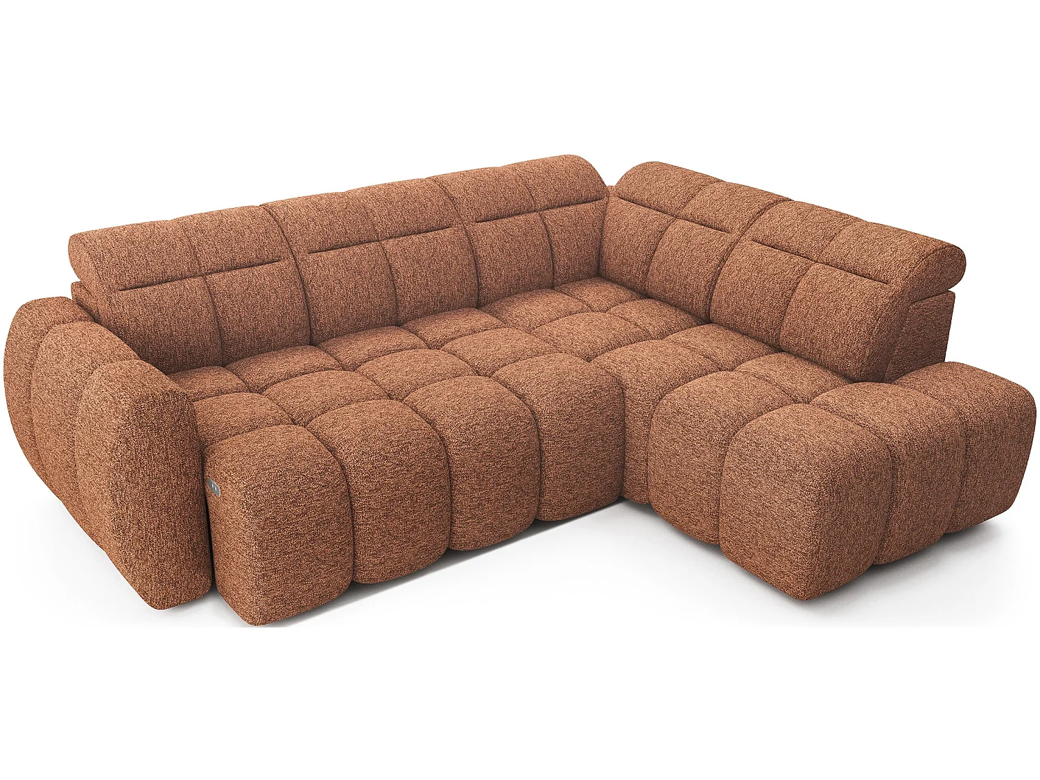 Canapé d’angle convertible 4 places BOBOON en tissu avec coffre de rangement – 258cm-Orange chiné-angle droit