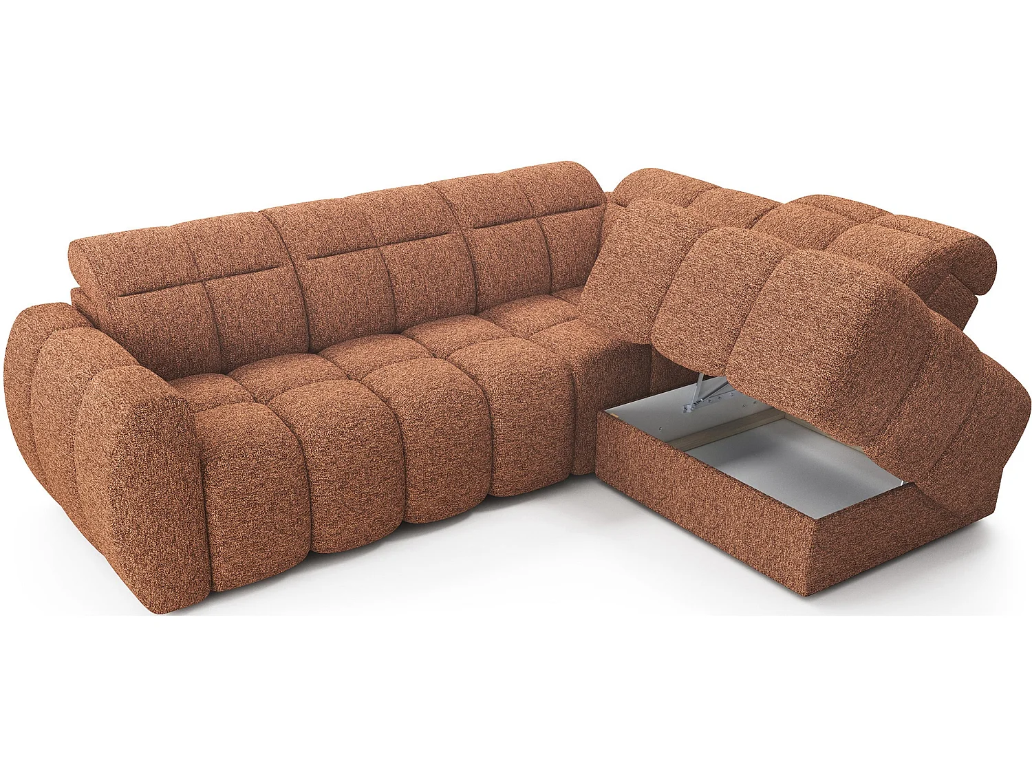 Canapé d’angle convertible 4 places BOBOON en tissu avec coffre de rangement – 258cm-Orange chiné-angle droit