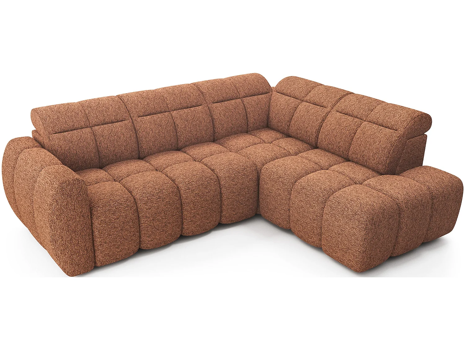 Canapé d’angle convertible 4 places BOBOON en tissu avec coffre de rangement – 258cm-Orange chiné-angle droit