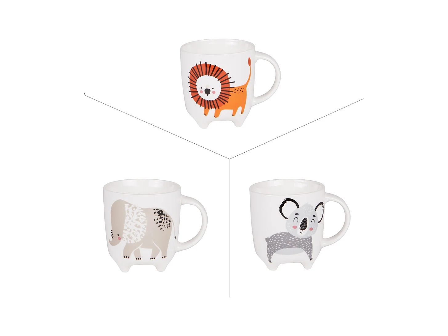 Mug sur pied Animaux 33 cl (lot de 3)
