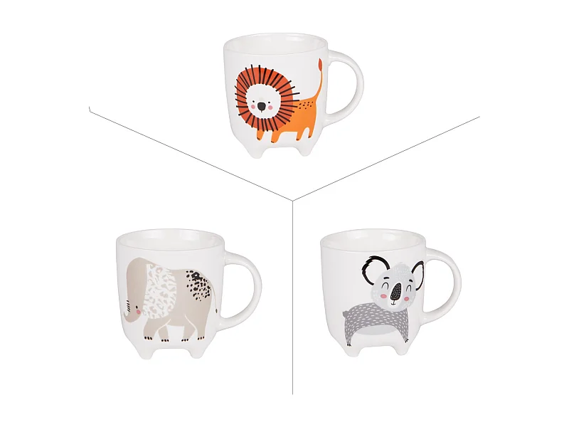 Mug sur pied Animaux 33 cl (lot de 3)