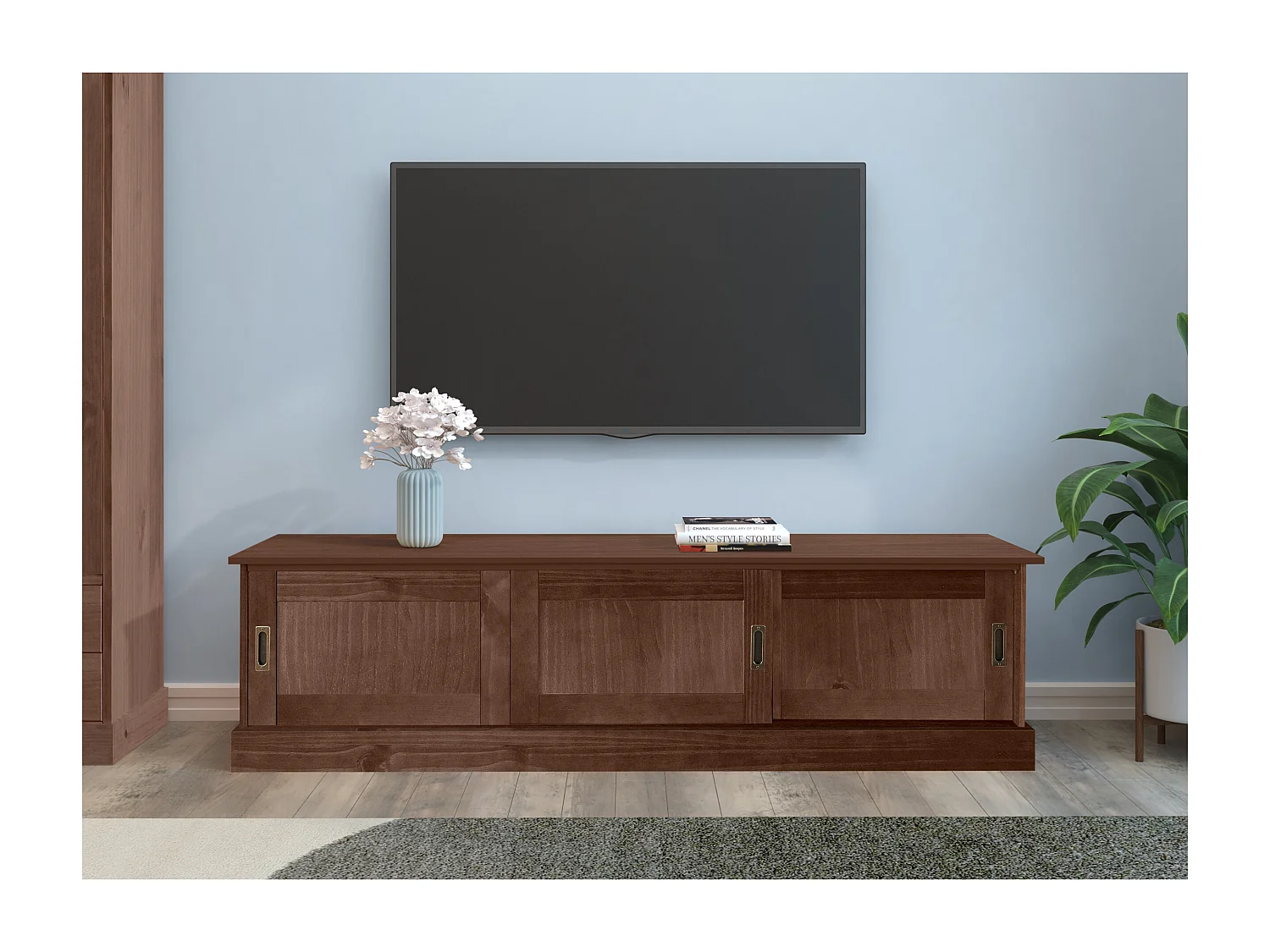 Harry | Meuble TV avec 3 portes coulissantes en pin marron