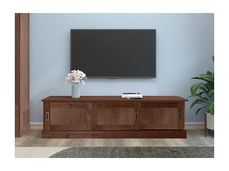 Harry | Meuble TV avec 3 portes coulissantes en pin marron