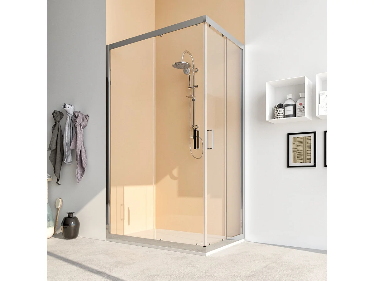 Box Doccia Angolare 130x130 Con Due Ante Scorrevoli Trasparente Da 6mm - Acacia