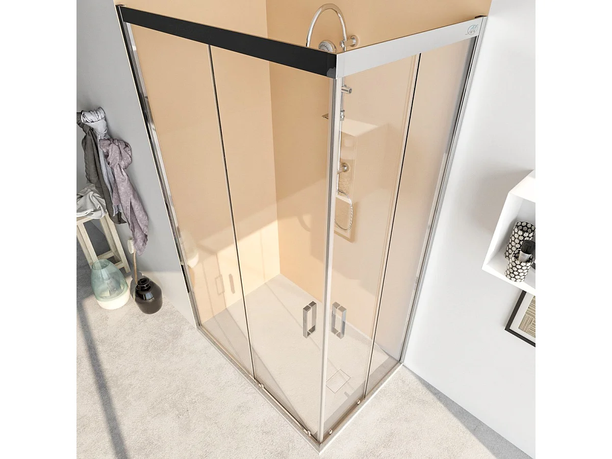 Box Doccia Angolare 110x130 Con Due Ante Scorrevoli Trasparente Da 6mm - Acacia