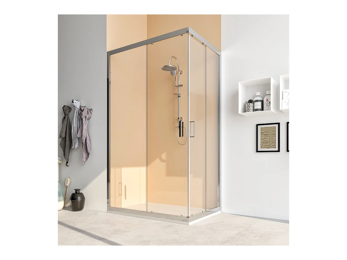 Box Doccia Angolare 75x90 Con Due Ante Scorrevoli Trasparente Da 6mm - Acacia