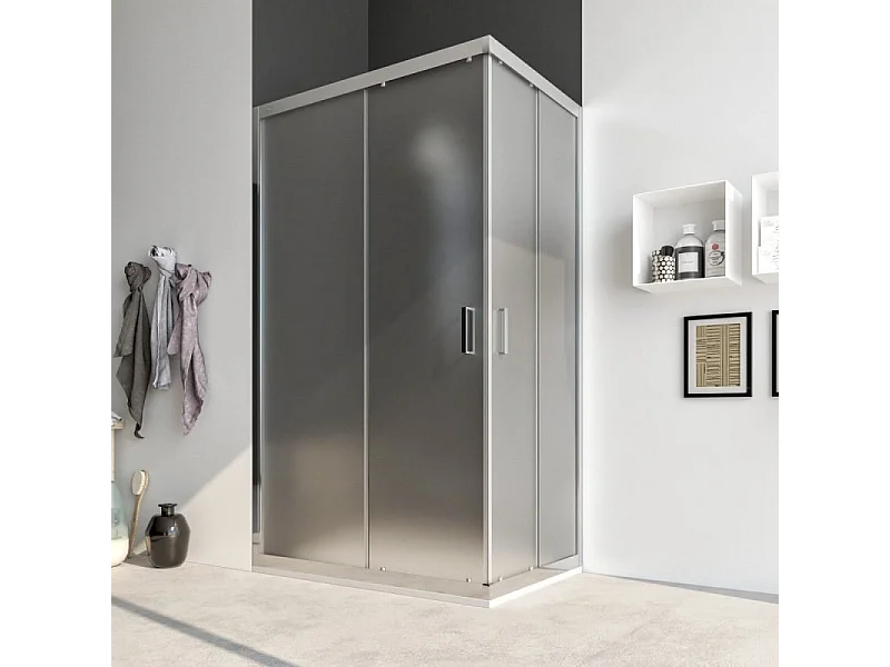 Box Doccia Angolare 80x110 Con Due Ante Scorrevoli Satinato Da 6mm - Acacia