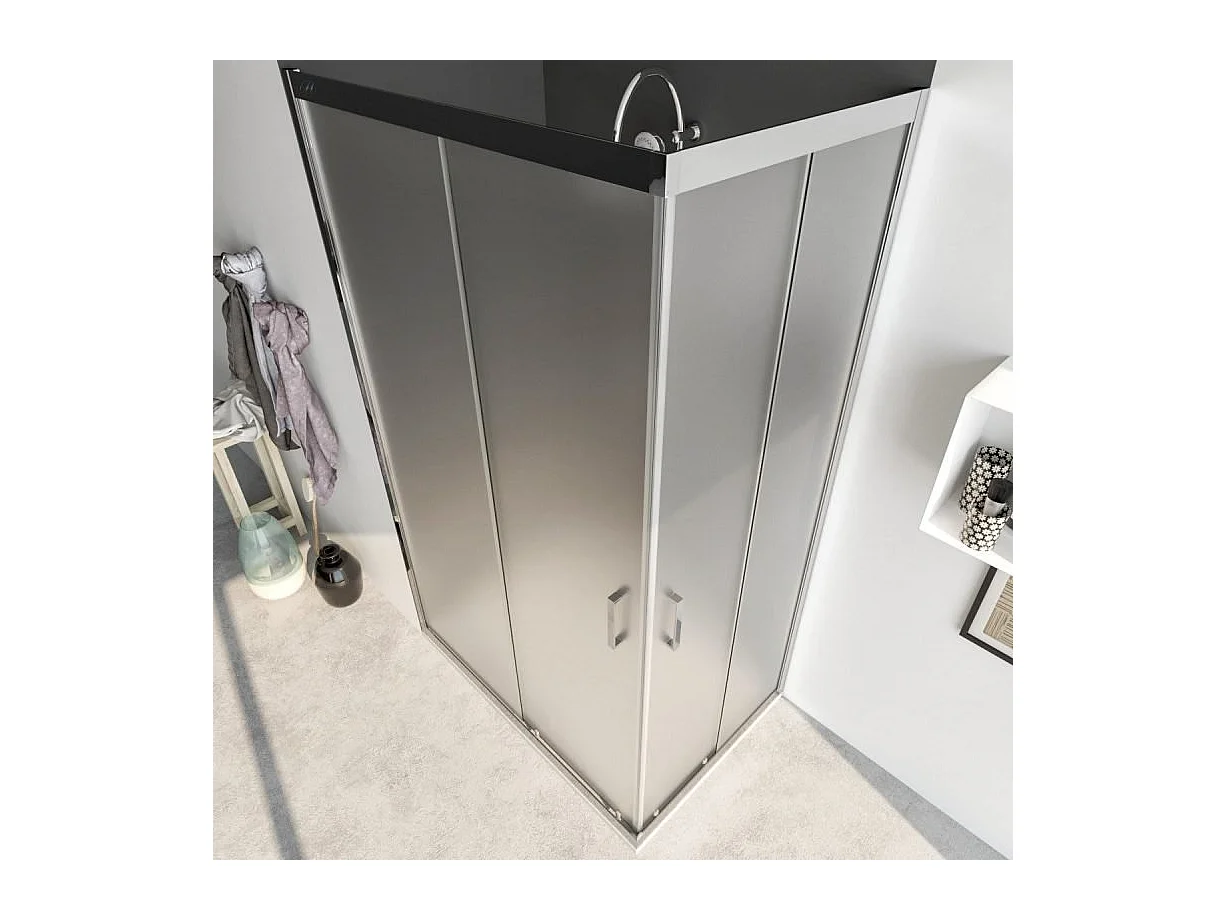 Box Doccia Angolare 80x110 Con Due Ante Scorrevoli Satinato Da 6mm - Acacia