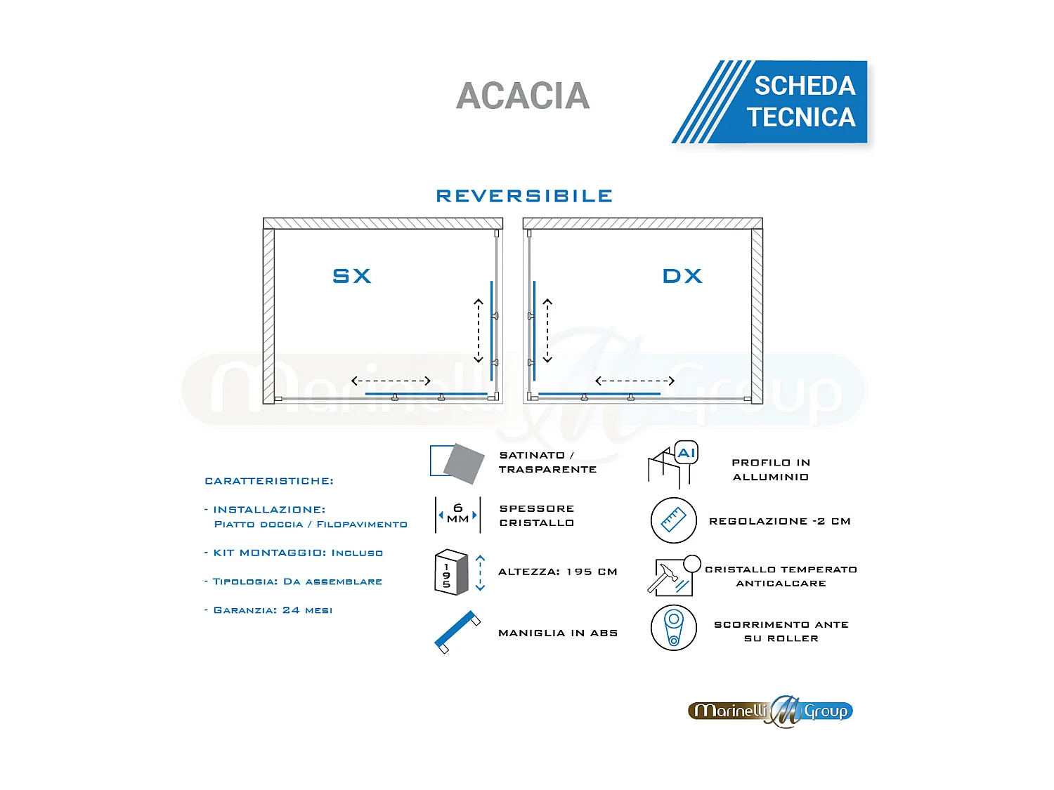 Box Doccia Angolare 130x130 Con Due Ante Scorrevoli Satinato Da 6mm - Acacia