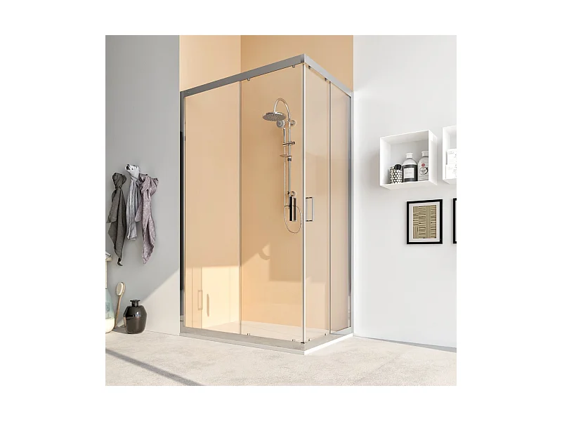 Box Doccia Angolare 90x130 Con Due Ante Scorrevoli Trasparente Da 6mm - Acacia