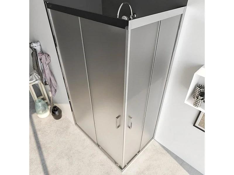 Box Doccia Angolare 110x140 Con Due Ante Scorrevoli Satinato Da 6mm - Acacia