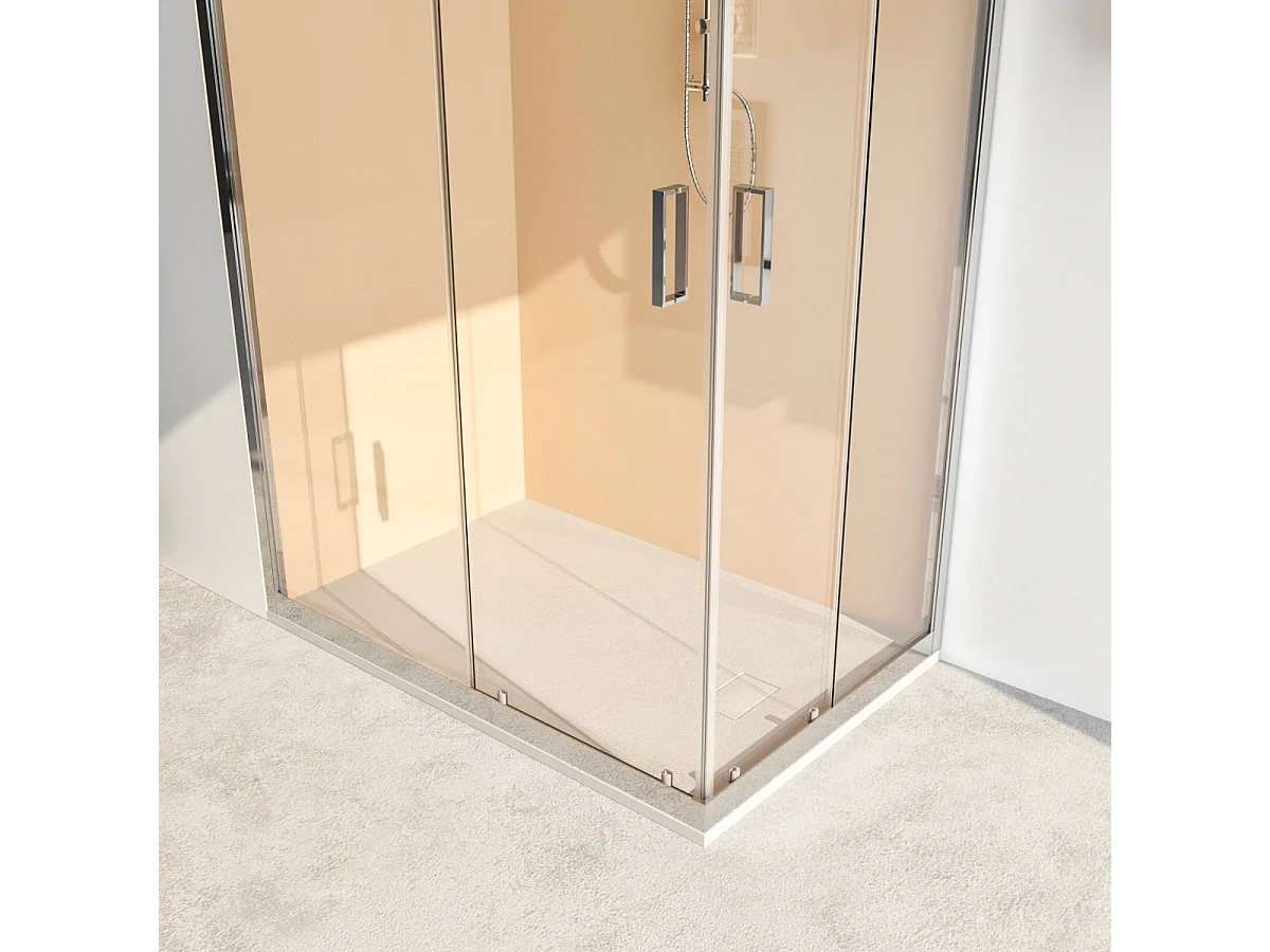 Box Doccia Angolare 110x140 Con Due Ante Scorrevoli Trasparente Da 6mm - Acacia