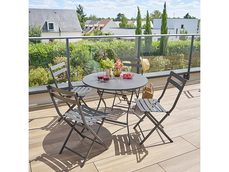 Table ronde pliante Greensboro 4p graphite Hespéride