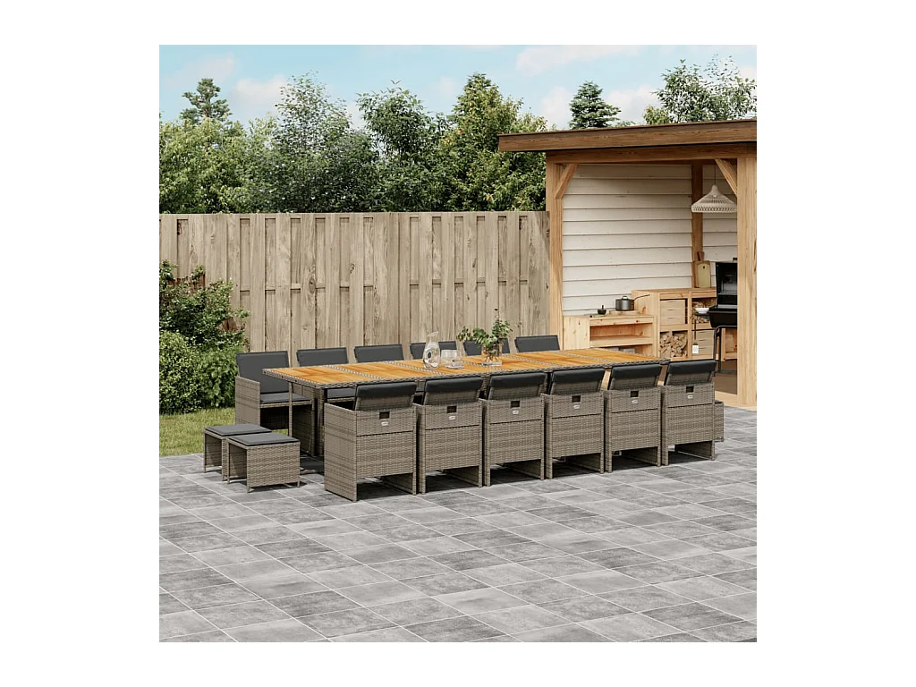 17-delige Tuinset met kussens poly rattan grijs