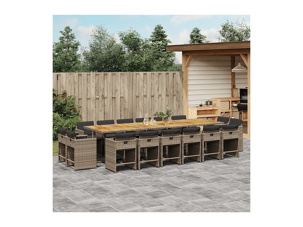 17-delige Tuinset met kussens poly rattan grijs
