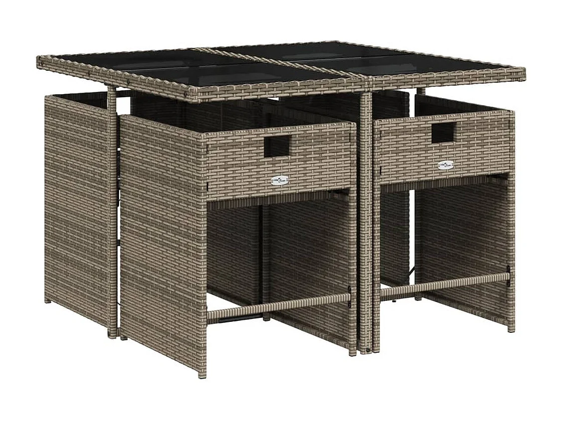 5-delige Tuinset met kussens poly rattan grijs