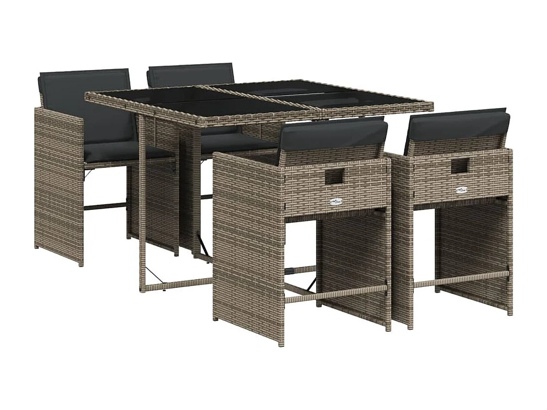 Set comedor de jardín 5 piezas con cojines ratán sintético gris