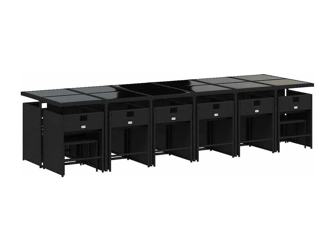 17 peças conjunto de jantar para jardim com almofadões vime PE preto