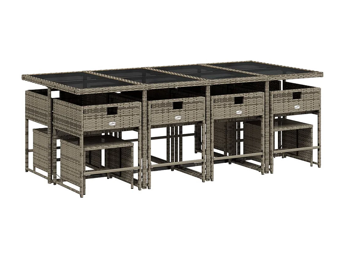 Set comedor de jardín con cojines 13 piezas ratán sintético gris