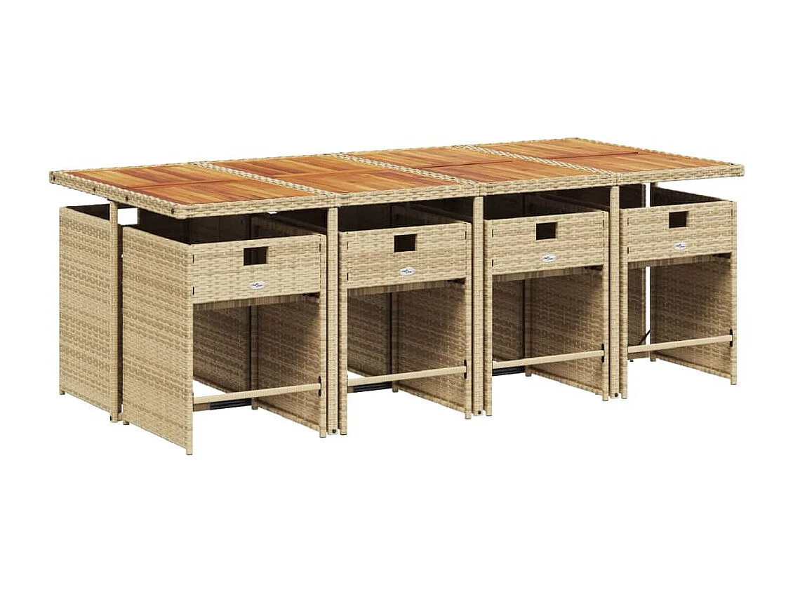 Ensemble à manger de jardin et coussins 9 pièces beige Poly rotin