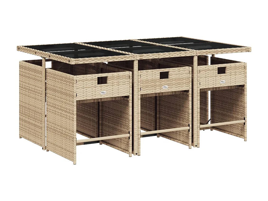 Ensemble à manger de jardin et coussins 7 pièces beige poly rotin
