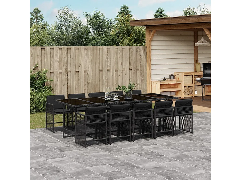 11-delige Tuinset met kussens poly rattan zwart