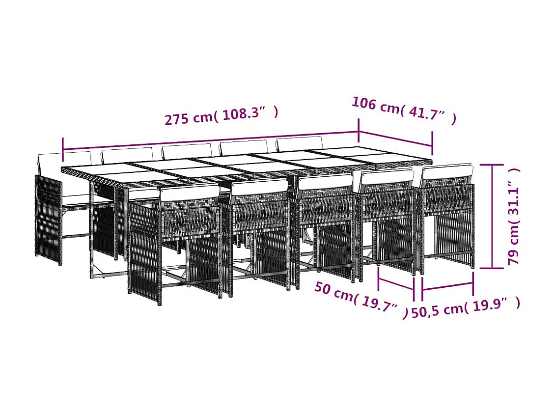 11-delige Tuinset met kussens poly rattan zwart