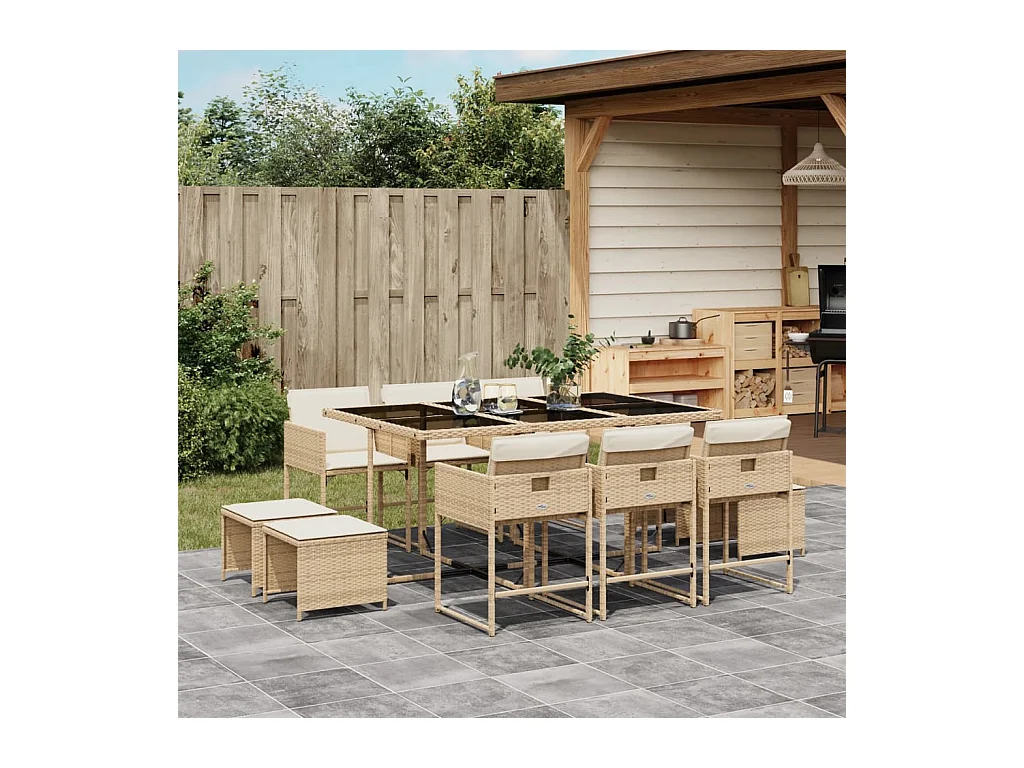 11-delige Tuinset met kussens poly rattan beige