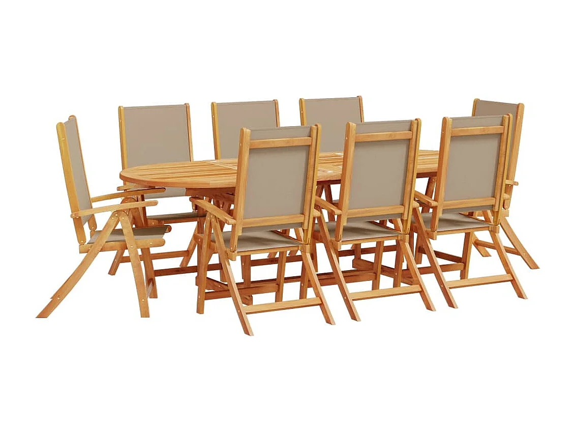 Juego comedor de jardín 9 piezas madera maciza acacia y textileno