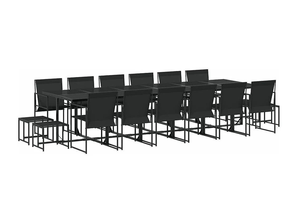 Ensemble à manger de jardin 17 pièces noir textilène