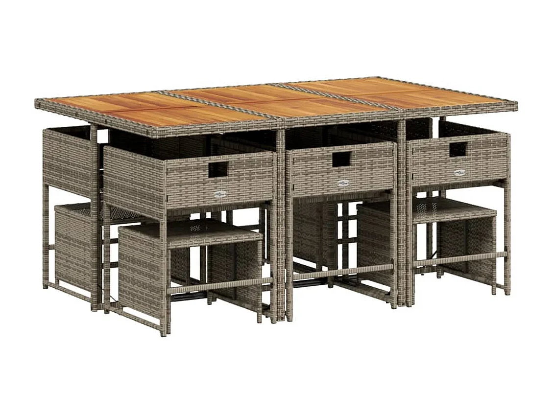 11-delige Tuinset met kussens poly rattan grijs