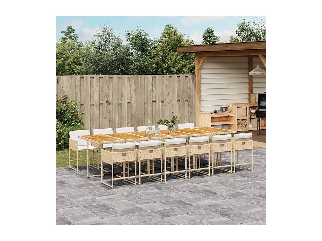 13-delige Tuinset met kussens poly rattan beige